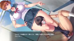 Rule 34 | 1boy, 1girl, brown hair, clothed female nude male, feet, femdom, footjob, hand on own hip, long hair, msize, nude, pink eyes, ponytail, school, school uniform, shoes, unworn shoes, smelling, smile, socks, steam, translated, uwabaki