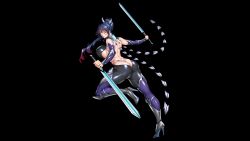Rule 34 | 1girl, action taimanin, ass, bodysuit, boots, clothes lift, curvy, fei (maidoll), grey boots, high ponytail, highleg, highleg leotard, holding, holding weapon, huge ass, jumping, leotard, lilith-soft, long hair, looking at viewer, looking back, non-web source, ponytail, revealing clothes, shiny skin, shirt lift, solo, source request, taimanin (series), taimanin rpgx, thong leotard, uehara rin, very long hair, weapon, wide hips