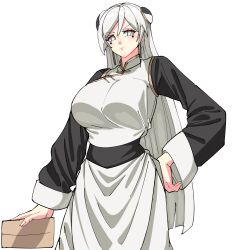 1girl absurdres china_dress chinese_clothes dress earrings highres jewelry kokoro_no_koibito kung_fu long_hair long_sleeves martial_arts monk original self-upload white_dress white_hair