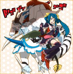 2girls 36_gou angel_wings arm_warmers armor asymmetrical_wings bike_shorts bike_shorts_under_skirt black_arm_warmers black_leg_warmers blue_hair boots bow brooch cosplay crossover cure_black cure_black_(cosplay) cure_white cure_white_(cosplay) detached_sleeves dizzy_(guilty_gear) dress frilled_arm_warmers gloves guilty_gear hair_ribbon heart heart_belt heart_brooch honeycomb_(pattern) honeycomb_background jewelry justice_(guilty_gear) leg_warmers long_hair looking_at_viewer mechanical_tail mismatched_wings mother_and_daughter multiple_girls patterned_background pauldrons red_boots red_eyes red_hair ribbon shorts shorts_under_skirt shoulder_armor smile tail tail_bow tail_ornament tail_ribbon twintails very_long_hair white_arm_warmers white_boots white_bow white_dress wings yellow_bow yellow_ribbon