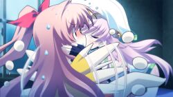 2girls afterimage ass_blush bandeau bare_hips beads bent_over black_bandeau black_gloves blush bow bracelet breast_cutout breasts casual chaos;head chaos;head_love_chu_chu! closed_eyes comedic_sweatdrop costume deformed detached_sleeves earrings embarrassed fingerless_gloves flailing flying_sweatdrops french_kiss game_cg gloves gold_hairband hair_bow hairband hand_on_another&#039;s_cheek hand_on_another&#039;s_face hat high_collar jewelry kiss kneeling large_breasts leaning_forward leotard long_hair looking_at_another magical_girl matsuo_yukihiro moonlight motion_lines multiple_girls necktie nervous_sweating no_mouth non-web_source nose_blush off_shoulder official_art one_side_up pink_eyes pink_hair red_bow red_necktie red_shorts sakihata_rimi seira_orgel shiny_skin shirt short_sleeves shorts side_ponytail single_bare_shoulder sitting spread_legs surprised sweat sweatdrop thick_thighs thighs waving_arms white_hat white_leotard wide-eyed window yellow_shirt yuri