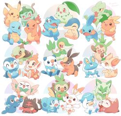 &gt;_&lt; &gt;_o :3 ^_^ artist_name blue_eyes blush bright_pupils brown_eyes bulbasaur charmander chespin chikorita chimchar closed_eyes closed_mouth colored_sclera commentary_request creatures_(company) cyndaquil fang fennekin froakie fuecoco game_freak gen_1_pokemon gen_2_pokemon gen_3_pokemon gen_4_pokemon gen_5_pokemon gen_6_pokemon gen_7_pokemon gen_8_pokemon grookey happy highres litten looking_at_viewer mudkip mugita_konomi nintendo no_humans one_eye_closed open_mouth oshawott pikachu piplup pokemon pokemon_(creature) popplio quaxly red_eyes rowlet scorbunny sharp_teeth simple_background smile snivy sobble sprigatito squirtle starter_pokemon_trio teeth tepig tongue torchic totodile treecko turtwig upper_teeth_only v-shaped_eyebrows white_background white_pupils yellow_sclera