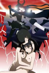 2girls black_hair black_rock_shooter female_focus highres hug kuroi_mato multiple_girls nude takanashi_yomi tears yuri