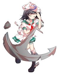 Rule 34 | 1girl, alphes (style), anchor, anchor symbol, arm up, black boots, black hair, boots, closed eyes, closed mouth, collarbone, commentary request, dairi, damaged, full body, green sailor collar, hand on own head, hat, holding, holding anchor, knee boots, kneehighs, large variant set, medium hair, miniskirt, murasa minamitsu, neckerchief, parody, pleated skirt, print hat, puffy short sleeves, puffy sleeves, red neckerchief, sailor collar, shirt, short sleeves, simple background, skirt, socks, solo, standing, standing on one leg, style parody, sweatdrop, tachi-e, torn clothes, torn hat, torn shirt, torn skirt, touhou, transparent background, variant set, white hat, white shirt, white skirt, white socks
