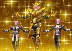 Rule 34 | 2018, 2019, 3boys, alternate costume, apocalypse, arm up, armor, asymmetrical armor, aura, back-to-back, belt, black armor, black bodysuit, black footwear, black gloves, blue eyes, blue gemstone, blue sky, bodysuit, boots, build rider watch, clenched hand, clock, clock hands, commentary, commentary request, compound eyes, cowboy shot, dated, diamond (shape), rider belt, full body, gem, gloves, glowing, glowing eyes, gold armor, gold trim, grand zi-o rider watch, green gemstone, helmet, highres, horns, houou kaguya quartz, imminent fight, indoors, jewelry, kamen rider, kamen rider 555, kamen rider agito, kamen rider agito (series), kamen rider blade, kamen rider blade (series), kamen rider build, kamen rider build (series), kamen rider dcd, kamen rider decade, kamen rider den-o, kamen rider den-o (series), kamen rider double, kamen rider drive, kamen rider drive (series), kamen rider ex-aid, kamen rider ex-aid (series), kamen rider faiz, kamen rider fourze, kamen rider fourze (series), kamen rider gaim, kamen rider gaim (series), kamen rider ghost, kamen rider ghost (series), kamen rider gorgeous grand zi-o, kamen rider gotchard (series), kamen rider grand zi-o, kamen rider hibiki, kamen rider hibiki (series), kamen rider kabuto, kamen rider kabuto (series), kamen rider kiva, kamen rider kiva (series), kamen rider kuuga, kamen rider kuuga (series), kamen rider legend, kamen rider legendary legend, kamen rider ooo, kamen rider ooo (series), kamen rider ryuki, kamen rider ryuki (series), kamen rider w, kamen rider wizard, kamen rider wizard (series), kamen rider zi-o, kamen rider zi-o (series), kamen rider zi-o ii, kamen rider zi-o the movie:over quartzer, kuuga riderwatch, legendriver, loincloth, long coat, male focus, metal, multiple boys, multiple horns, official alternate costume, open hand, open hands, otokamu, ouma zi-o, ouma zi-o rider watch, outstretched arms, pink eyes, pink gloves, powering up, profile, red eyes, red gemstone, rider belt, rider watch, shoes, shoulder armor, single horn, sky, solo, sparkle, spotlight, spread arms, standing, summoning, throne, tokusatsu, trait connection, two-tone background, type tridoron, upper body, vest, waistcoat, zi-o rider watch, ziku driver