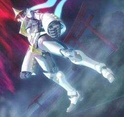 Rule 34 | absurdres, aurora, dutch angle, fukuda tomonori, game cg, glowing, glowing eyes, grass, gunvarrel, highres, hologram, mecha, night, night sky, no humans, non-web source, ocean, official art, robot, robotics;notes, robotics;notes dash, science adventure, science fiction, sky, solo, star (sky), starry sky, torii