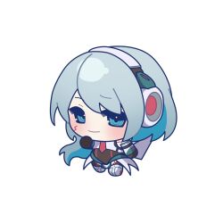 Rule 34 | 1girl, blue eyes, blue hair, blush, chibi, facial mark, full body, highres, ico (megaman x dive), mega man (series), mega man x (series), mega man x dive, myamata no, necktie, red necktie, ringed eyes, simple background, solo, white background