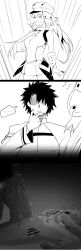1boy 1girl absurdres after_vaginal aftersex artoria_caster_(fate) artoria_caster_(first_ascension)_(fate) artoria_pendragon_(fate) ass boots breasts closed_eyes commentary_request cum cum_in_pussy cumdrip dress fate/grand_order fate_(series) fujimaru_ritsuka_(male) gloves greyscale hat hetero highres hxd instant_loss knee_boots kneehighs legs long_hair lying manly medium_breasts monochrome multiple_views nude on_stomach open_mouth pussy sitting smile socks spiked_hair sweat twintails
