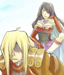 00s 1boy 1girl adiane blue_hair breasts cleavage eyepatch long_hair parallel_works tengen_toppa_gurren_lagann tengen_toppa_gurren_lagann:_parallel_works viral_(ttgl)