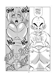 1boy 1girl ass bald bald_male blush breasts bulma cum cum_in_pussy doggystyle dragon_ball funsexydragonball huge_ass kuririn large_breasts large_penis penis pussy sex sex_from_behind sweat thick_thighs thighs uncensored vaginal