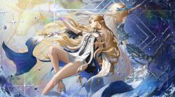 2girls absurdres angelo_(angeloart26) bare_legs bare_shoulders black_collar black_dress blonde_hair breasts cartethyia_(wuthering_waves) collar commentary crown_of_thorns dress dual_persona earrings english_commentary fleurdelys_(wuthering_waves) highres holding holding_sword holding_weapon jewelry legs long_hair multiple_girls pointy_ears sidelocks small_breasts sword tabard tacet_mark_(wuthering_waves) thighs very_long_hair weapon white_tabard wuthering_waves