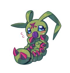 antennae blue_eyes blush confeito000_333 digimon digimon_(creature) looking_to_the_side no_humans simple_background solo white_background wormmon
