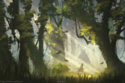 2others armor artist_name bush day forest japanese_armor kvacm leaf multiple_others nature original outdoors plant scenery size_difference sword tree vines warrior watermark weapon web_address