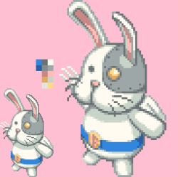 00s belt black_eyes dondongarara full_body lowres mask no_humans pink_background pixel_art rabbit simple_background standing tentai_senshi_sunred usakotsu whiskers