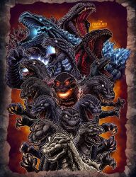 Rule 34 | blue electricity, blue eyes, burning godzilla, claws, crossover, dinosaur, electricity, energy, everyone, extra teeth, fangs, giant, giant monster, gills, glowing, glowing eyes, glowing gills, glowing mouth, glowing spikes, godzilla, godzilla, mothra and king ghidorah: giant monsters all-out attack, godzilla: final wars, godzilla: king of the monsters, godzilla: planet of the monsters, godzilla (1954 movie), godzilla (series), godzilla (shin), godzilla against mechagodzilla, godzilla earth, godzilla singular point, godzilla ultima, godzilla vs. destoroyah, godzilla vs. megaguirus, godzilla vs. megalon (1973), godzilla vs. mothra, highres, kaiju, king kong (series), king kong vs. godzilla, legendary pictures, monster, monsterverse, mothra vs. godzilla, multiple persona, no humans, no pupils, open mouth, orange eyes, roaring, sharp teeth, shin godzilla, signature, smoke, spikes, steam, teeth, textless version, the return of godzilla, thomdotartz, toho, tongue, white eyes, yellow eyes