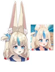 Rule 34 | 1girl, :3, :d, ahoge, animal ear fluff, animal ears, blonde hair, blue collar, blue eyes, blue hair, cat ears, collar, derivative work, frilled shirt collar, frills, highres, indie virtual youtuber, lazyramen, long hair, looking at viewer, low twintails, multicolored hair, one side up, open mouth, sameko saba, screenshot redraw, smile, solo, streaked hair, twintails, very long hair, virtual youtuber