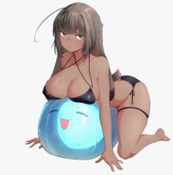 absurdres angel_engine_x bikini breasts dark_skin highres large_breasts original rabbit_tail swimsuit tail
