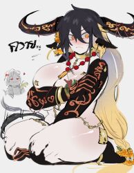 animal_ears breasts cow_ears cow_horns cow_tail horns k_(kuayrenaiz) kurenaiz_(kuayrenaiz) large_breasts tail thick_thighs thighs