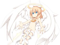 1girl angel angel_wings blonde_hair blue_eyes breasts closed_mouth feathered_wings frfr game_cg halo hexagram large_breasts light_frown lucifina_(mon-musu_quest!) mon-musu_quest! mon-musu_quest:_paradox naked_ribbon navel nose outstretched_arms ribbon star_of_david thighs variant_set white_ribbon white_wings wings yellow_halo