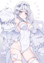1girl animal_ears blush breasts commentary commission covered_navel demon_girl demon_tail detached_sleeves flower flower_ornament highres hinagikumonnme indie_virtual_youtuber jewelry large_breasts leotard necklace open_mouth pearl_necklace purple_eyes rose sheep_ears skeb_commission solo tail thighhighs virtual_youtuber white_flower white_hair white_leotard white_rose white_thighhighs yumeri_alp