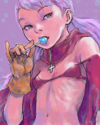 00s bikini bikini_top_only candy cynthia_lane flat_chest food gloves green_eyes inomoto_hiro lollipop lowres overman_king_gainer pink_hair sketch swimsuit twintails