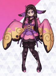 Rule 34 | 1girl, animegao, breath, choker, closed mouth, commentary, cosplay, full body, highres, japanese clothes, kigurumi, kimono, kurt robinson, long hair, long sleeves, nintendo, pantyhose, pigeon-toed, pink kimono, platform shoes, pokemon, pokemon xy, purple choker, sash, shoes, sleeves past fingers, sleeves past wrists, smile, solo, standing, trembling, valerie (pokemon)