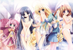 00s 5girls :o age_difference ahoge ascot ass back backlighting bare_shoulders bed blonde_hair blue_eyes blue_gemstone blue_hair blue_skirt blush bow bow_bra bow_panties bra braid breasts breasts_squeezed_together brown_legwear capelet center_frills covering_crotch covering_privates curtains day embarrassed fel filia flat_ass frills from_side gem glasses green_eyes green_hair hair_intakes hair_ornament hair_ribbon hairclip hand_on_own_cheek hand_on_own_chest hand_on_own_face happy hat head_tilt heart highres indoors kagura_(prism_ark) lace lace-trimmed_bra lace-trimmed_panties lace_trim leaning_forward legs_together lens_flare light_particles lingerie litte_ratus long_hair long_pointy_ears looking_at_viewer looking_back looking_up medium_breasts mob_cap multiple_girls navel nipples official_art oono_tetsuya open_mouth orange_hair outstretched_arms own_hands_together panties pantyhose parted_bangs parted_lips pillar pink_bow pink_hair pleated_skirt pointy_ears priecia prism_ark profile purple_eyes red_bow ribbon rimless_eyewear round_eyewear school_uniform short_hair short_sleeves side-tie_panties sidelocks skirt sleeve_cuffs smile star_(symbol) straight_hair sunlight thigh_gap topless_female twin_braids twintails two_side_up underwear underwear_only v_arms very_long_hair white_bra white_panties window yellow_bow yellow_ribbon