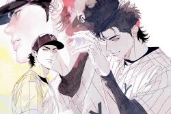 Rule 34 | 1boy, ace of diamond, baseball cap, baseball uniform, black hair, closed mouth, emldcsimnb52424, from side, happy birthday, hat, highres, light smile, lips, looking at viewer, male focus, nose, sanada shunpei, short hair, simple background, solo, sportswear, teeth, upper body, white background, yellow eyes