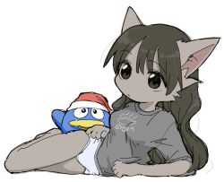 3yo4yo5yo akane_(3yo4yo5yo) animal_ears breasts brown_eyes brown_hair cat_ears cat_girl don_quijote_(store) donpen furry furry_female highres long_hair original panties simple_background small_breasts underwear white_background
