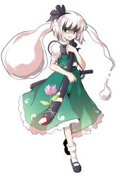 1girl black_bow black_bowtie black_hairband black_shoes blunt_bangs bow bow_hairband bowtie commentary_request dairi frilled_skirt frills full_body green_eyes green_skirt green_vest hairband holding holding_sword holding_weapon katana konpaku_youmu konpaku_youmu_(ghost) large_variant_set looking_at_viewer mary_janes open_mouth shaded_face shirt shoes short_hair short_sleeves skirt skirt_set socks solo standing sword touhou transparent_background variant_set vest weapon white_hair white_shirt white_socks