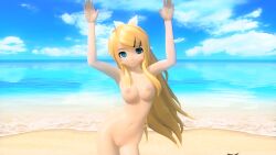 1girl 3d animated big_breasts blonde_hair blue_eyes bouncing_breasts breasts dancing female female_focus kagamine_rin nude nutsuki_suu project_diva project_diva_(series)