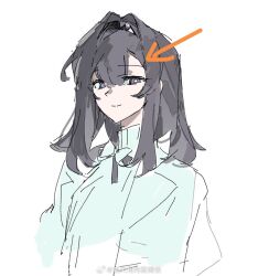 Rule 34 | 1girl, arknights, arrow (symbol), artist name, black hairband, bow, bowtie, bright pupils, brown hair, closed mouth, commentary, cropped torso, english commentary, hair intakes, hairband, jacket, light smile, looking at viewer, medium hair, open clothes, open jacket, paopp9961, priestess (arknights), purple eyes, side ahoge, simple background, sketch, solo, split mouth, sweater, swept bangs, turtleneck, turtleneck sweater, watermark, weibo watermark, white background, white jacket, white pupils, white sweater