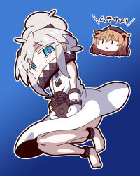 Rule 34 | abyssal ship, anklet, barefoot, blue eyes, brown hair, cosplay, covered mouth, deux murasame, dress, freckles, gloves, gquuuuuux, gundam, gundam gquuuuuux, high ponytail, holding, jewelry, kanemoto hisako, kantai collection, mahoroba shirou, murasame (kancolle), murasame kai ni (kancolle), name connection, northern ocean princess, northern ocean princess (cosplay), pale skin, ponytail, psycho gundam, voice actor connection, white dress, white gloves, white hair