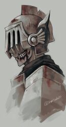 1boy ender_lilies_quietus_of_the_knights expressionless from_side helm helmet knight knight_captain_julius male_focus rotting solo sorakaze_(mire) teeth undead upper_body
