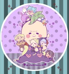 Rule 34 | 6+boys, animal ears, blue hair, blush stickers, brown hair, cat ears, character-themed food, chibi, chibi only, closed eyes, food, formaggio, gelato (jojo), ghiaccio, green hair, grey hair, ice cream, illuso, jojo no kimyou na bouken, kemonomimi mode, lion ears, lion tail, male focus, mask, melone, mini person, miniboy, mohawk, morino peko, mouse ears, mouse tail, multiple boys, multiple scoops, open mouth, pesci, prosciutto (jojo), punching, rabbit ears, rabbit tail, risotto nero, size difference, smile, sorbet (jojo), tail, vento aureo