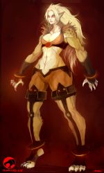 1girl abs bracelet breasts cheetara claws cleavage crop_top dated female_focus furry furry_female highres jewelry kazeco large_breasts long_hair lossy-lossless muscular pointy_ears red_eyes shorts sketch solo thundercats