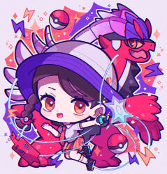 Rule 34 | black shoes, braid, brown eyes, brown hair, cellphone, chibi, collared shirt, colored sclera, commentary request, eyelashes, gen 4 pokemon, hat, highres, holding, holding tera orb, juliana (pokemon), kohinata kanoo, koraidon, lightning bolt symbol, naranja academy school uniform, nintendo, open mouth, orange eyes, orange shorts, phone, poke ball, poke ball (basic), pokemon, pokemon (creature), pokemon sv, rotom, rotom phone, school uniform, shirt, shoes, short sleeves, shorts, single braid, smartphone, smile, socks, tera orb, white hat, white shirt, white socks, yellow sclera