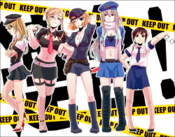 5girls adapted_uniform america_(hetalia) axis_powers_hetalia az0212 bad_id bad_pixiv_id blonde_hair blue_eyes boots breasts china_(hetalia) cleavage cuffs double_bun fishnet_legwear fishnets france_(hetalia) genderswap genderswap_(mtf) glasses green_eyes hair_bun handcuffs hat high_heels large_breasts long_hair medium_breasts midriff multiple_girls pantyhose police police_uniform purple_eyes russia_(hetalia) scarf see-through_clothes see-through_legwear shoes short_hair thighhighs twintails united_kingdom_(hetalia)