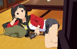 amagi_yukiko atlus black_hair jpeg_artifacts kannagi long_hair nagi parody persona persona_4 solo third-party_edit
