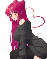 1girl absurdres black_sweater black_thighhighs breasts brown_hair heart heart_background highres kousaka_tamaki large_breasts leaning_forward long_hair red_hair rein_akane simple_background sitting solo sweater thighhighs to_heart_(series) to_heart_2 very_long_hair white_background