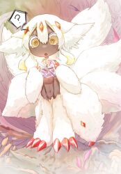 1girl :o ? claws colored_eyelashes dark-skinned_female dark_skin doruto721 extra_arms faputa made_in_abyss narehate navel solo star_compass topless_female white_eyelashes