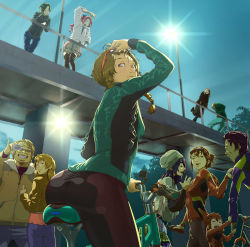 aged_up akiha_rumiho amane_suzuha amane_yuki ass bicycle bike_shorts braid brown_hair faris_nyannyan hashida_itaru jacket long_hair makise_kurisu mko_(artist) multiple_boys multiple_girls okabe_rintarou shiina_mayuri short_hair smile steins;gate tennouji_nae tennouji_yuugo twin_braids urushibara_ruka yellow_eyes