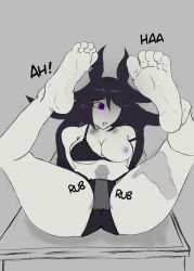 akako ass bikini breasts cleavage fundamental_paper_education highres huge_ass large_breasts looking_at_viewer masturbation miss_circle miss_circle_(fundamental_paper_education) non-web_source pointy_ears purple_eyes purple_hair rubbing_pussy swimsuit