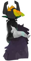 Rule 34 | 1girl, animal, ass, bad id, bad tumblr id, black skin, body markings, colored skin, from behind, grey helmet, grey skin, helmet, highres, link, long hair, midna, multicolored skin, nintendo, orange hair, pointy ears, raichiyo, riding, riding animal, simple background, the legend of zelda, the legend of zelda: twilight princess, two-tone skin, white background, wolf, wolf link
