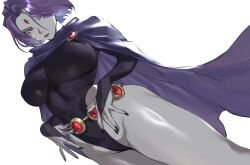 Rule 34 | 1girl, breasts, curvy, dc comics, dutch angle, gray skin, highleg, highleg leotard, highres, large breasts, leotard, raven (dc), shiny skin, solo, teen titans, thong leotard, wide hips