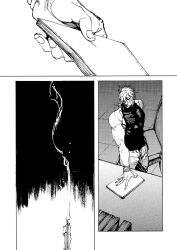 candle chair comic desk dio_brando greyscale jojo_no_kimyou_na_bouken merumeru626 monochrome papers screentones silent_comic sleeveless sleeveless_turtleneck stardust_crusaders turtleneck