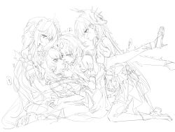 Rule 34 | 1futa, 3girls, aglaea (honkai: star rail), ankle boots, armlet, assisted rape, between legs, blue eyes, blush, boots, cerydra (honkai: star rail), chinese commentary, closed mouth, clothed sex, commentary request, cross-shaped pupils, crown, detached sleeves, eighth note, eye contact, face-to-face, flower, from side, front-to-back, full body, futa with female, futanari, gangbang, gladiator sandals, grabbing another&#039;s chin, green eyes, greyscale, group sex, hair flaps, hair flower, hair intakes, hair ornament, hand on another&#039;s chin, heart, hereactivate, high heel sandals, highres, honkai: star rail, honkai (series), hysilens (honkai: star rail), implied futanari, jewelry, juliet sleeves, kneeling, leaf hair ornament, legs up, light smile, lineart, long hair, long sleeves, looking at another, looking up, loving aura, mini crown, missionary, monochrome, multiple girls, musical note, nose blush, o-ring, o-ring thigh strap, open mouth, profile, puffy sleeves, purple eyes, reclining, ring, rolling eyes, sandals, scales, sex, short hair, simple background, sitting, sketch, spoken musical note, sweat, symbol-shaped pupils, tears, thigh strap, thighhighs, thumb ring, torn clothes, torn thighhighs, tribios (honkai: star rail), twitching, very long hair, wariza, white background