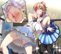 2girls catfight commission fujita_kotone gakuen_idolmaster hanabusa_(xztr3448) hayasaka_mei idolmaster idoly_pride multiple_girls pixiv_commission smile tagme wrestling wrestling_ring