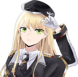 1girl blonde_hair coat commission commissioner_upload girls&#039;_frontline gloves green_eyes hat highres kandly long_hair looking_at_viewer medal military_coat military_hat military_uniform necktie non-web_source simple_background solo stg44_(girls&#039;_frontline) stg44_(mod3)_(girls&#039;_frontline) transparent_background upper_body vgen_commission white_gloves