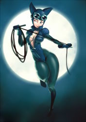 1girl animal_ears ass batman_(series) belt black_hair blue_eyes bodysuit boots breasts cat_ears catsuit catwoman cleavage cleavage_cutout clothing_cutout dc_comics fake_animal_ears female_focus full_body full_moon gloves goggles goggles_on_head high_heels hip_focus hood huge_ass koi_drake large_breasts latex moon narrow_waist no_bra open_clothes platform_footwear selina_kyle shoes simple_background skin_tight smile solo standing standing_on_one_leg strap teeth thick_thighs thighs unzipped weapon whip wide_hips zipper